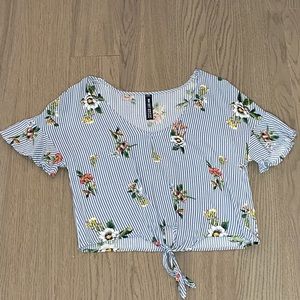 Stripe and floral cropped T-shirt